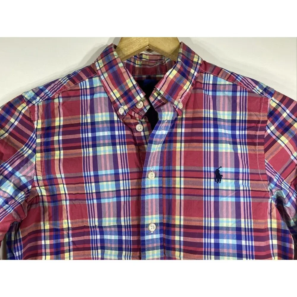 Ralph Lauren Polo Red Plaid Button Down Long Sleeve Shirt Boys Medium 10-12